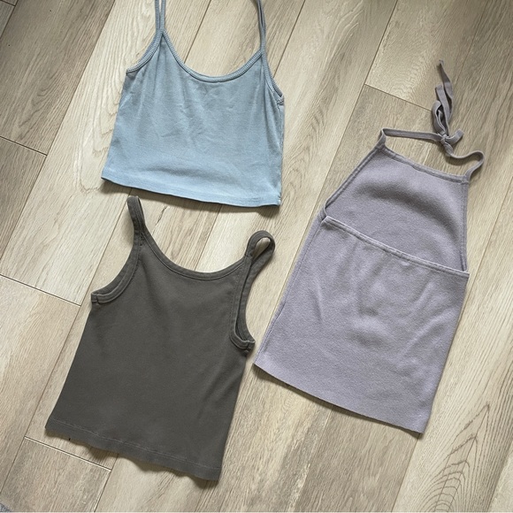 Brandy Melville Crop Tank Tops Set of 3 (one size) halter summer fitted stretchy - Picture 2 of 7